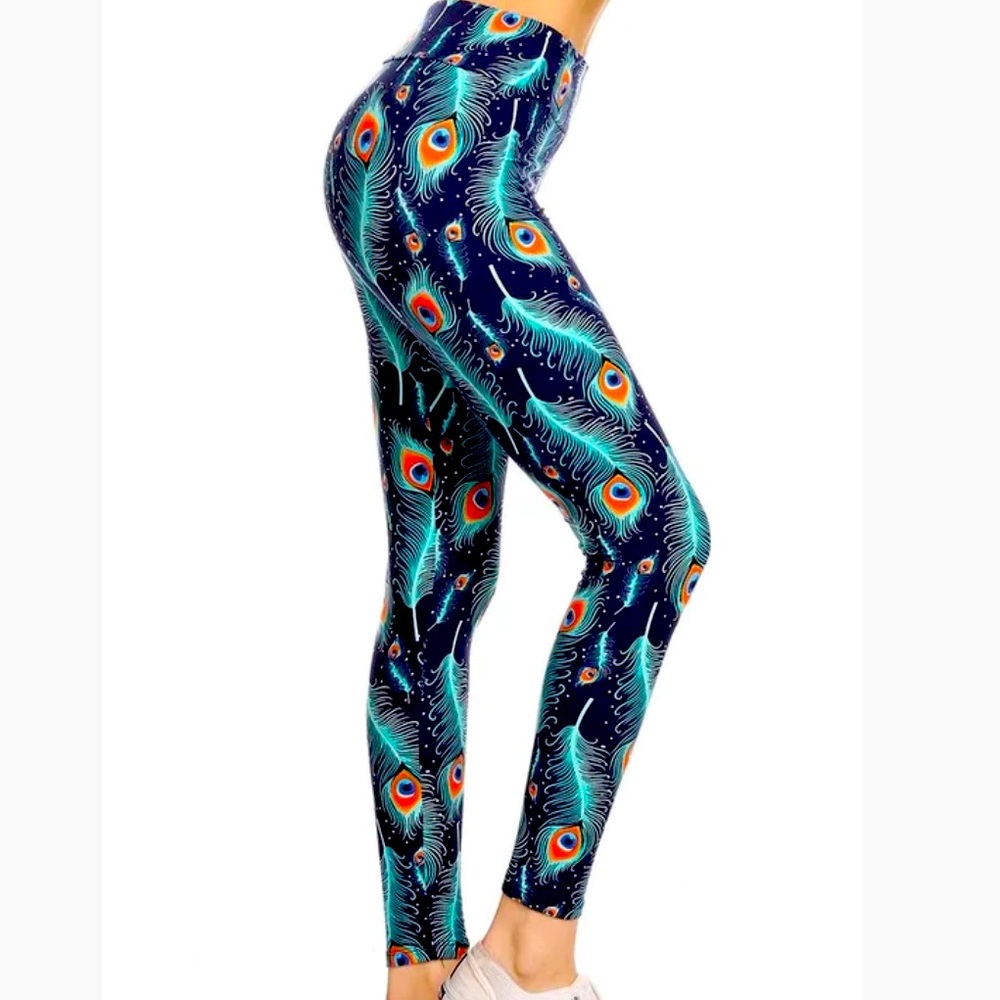 Peacock Leggings. High Waist leggings. Yoga pants.